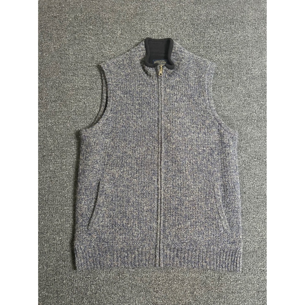 Pendleton‎ Shetland Wool Reversible Vest Gray Black Mens Small Fleece Full Zip